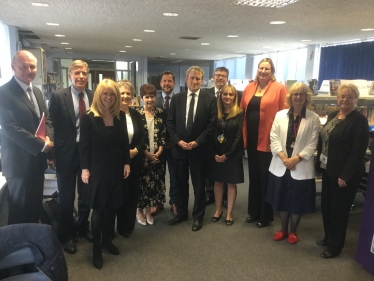 Damian Hinds with Esther McVey MP, David Rutley MP , Antoinette Sandbach MP and local Headteachers